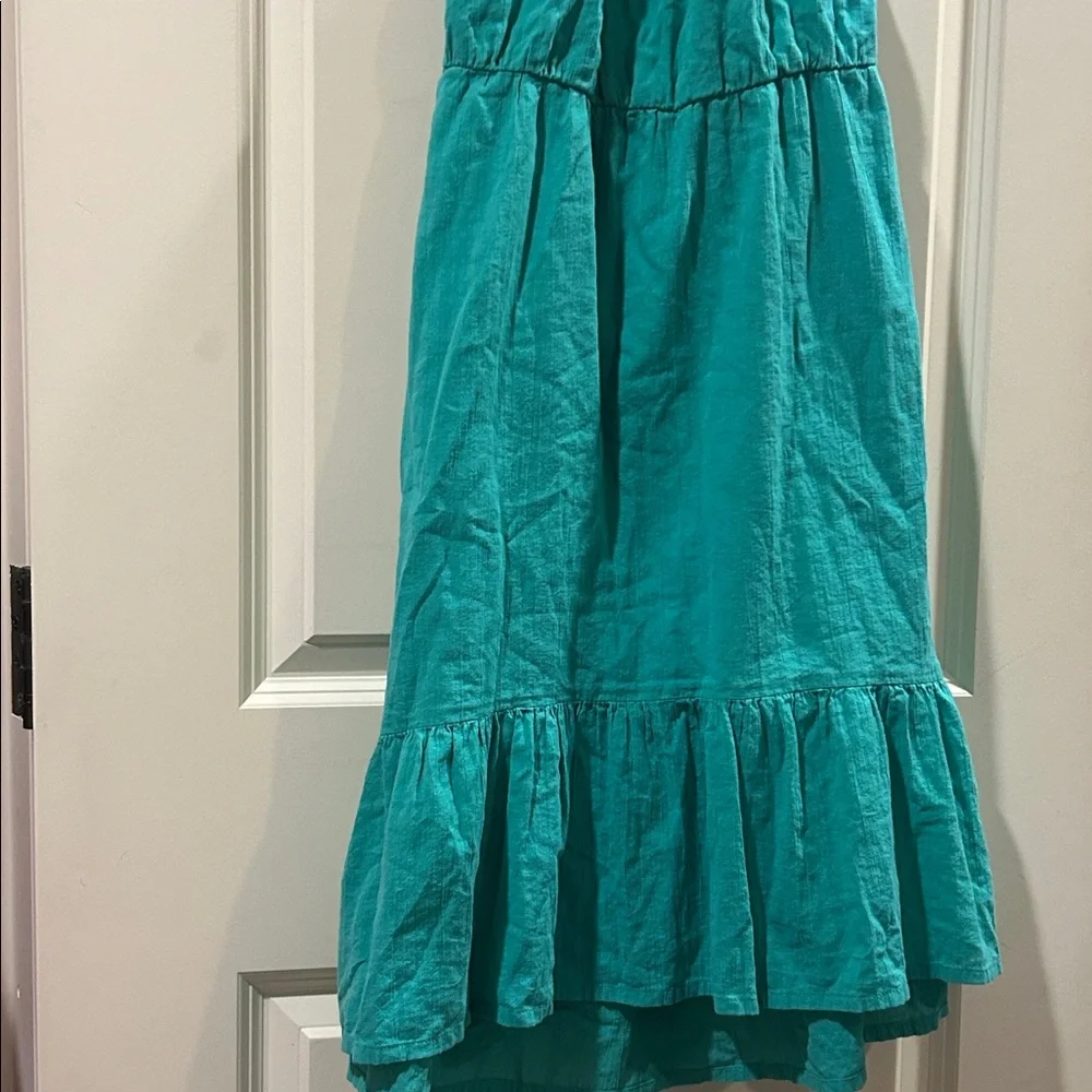 Old Navy 100% cotton halter spaghetti strap Ruffle hem Dress size L (10-12) teal